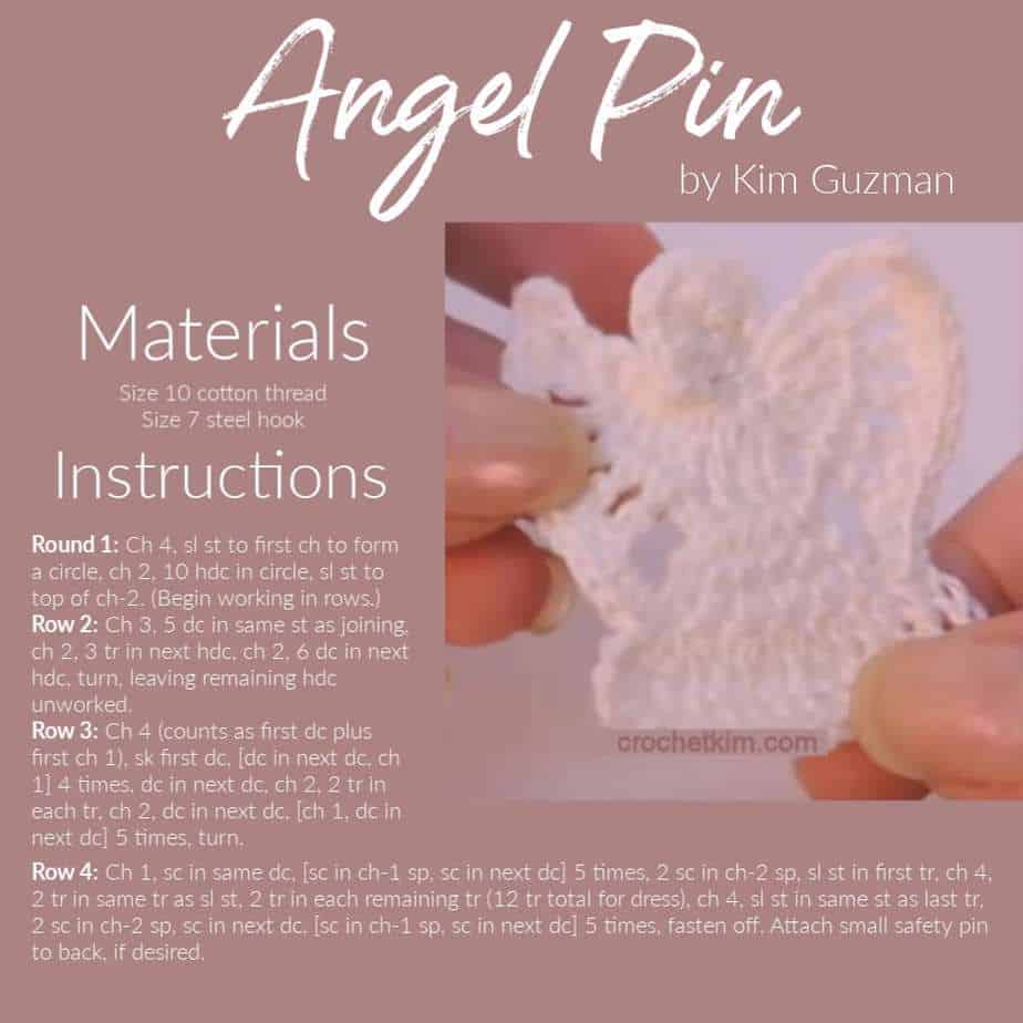 Angel Lapel Pin CrochetKim Free Crochet Pattern