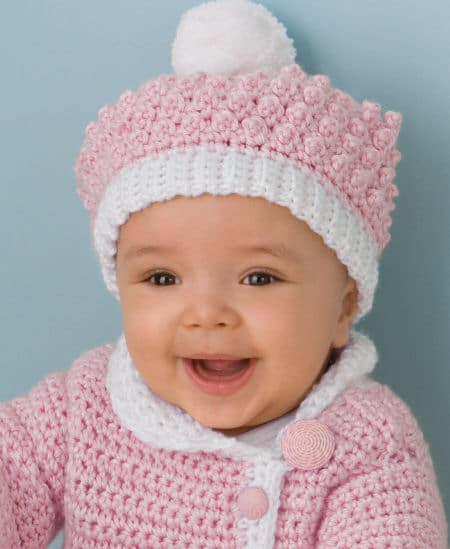 Victorian Rose Baby Sweater and Hat Set | CrochetKim Free Crochet Pattern