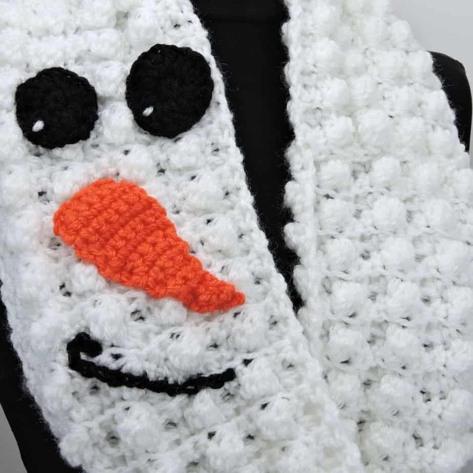 Winter Snowman Puffs Infinity Scarf in Lion Brand Yarn Free Crochet Pattern