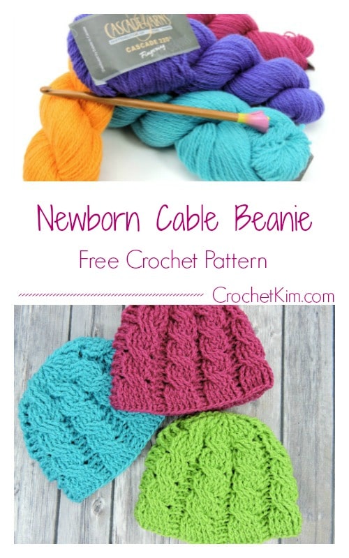 Newborn Cable Beanie CrochetKim Free Crochet Pattern