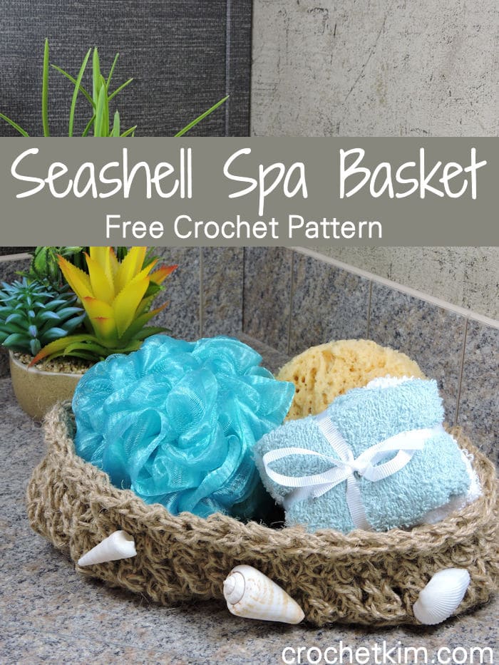 Nautical Seashell Spa Bath Rope Basket Free Crochet Pattern