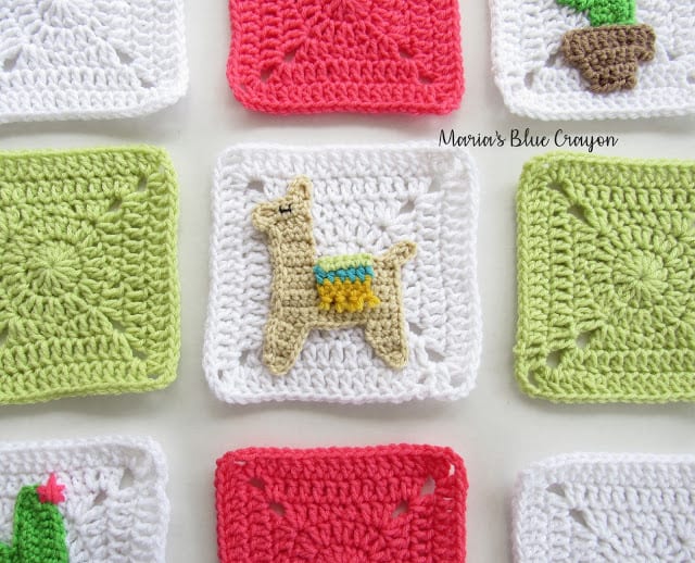 A group of granny squares on a table