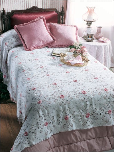 Rosebuds in the Snow Bedspread CrochetKim Free Crochet Pattern