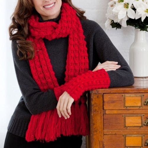 Lacy Bobble Scarf and Mitts Set Free Crochet Pattern - CrochetKim™
