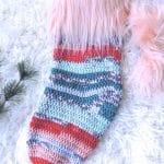 Vintage Christmas Stocking with Faux Fur Pompoms and Cuff Free Crochet Pattern
