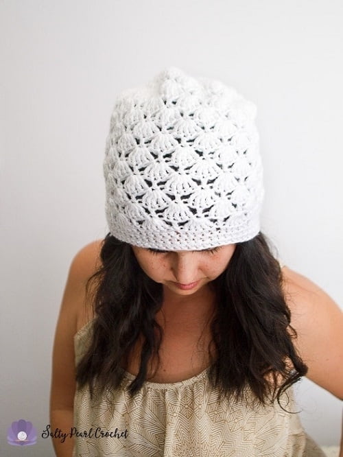 White Shell Slouchy Beanie