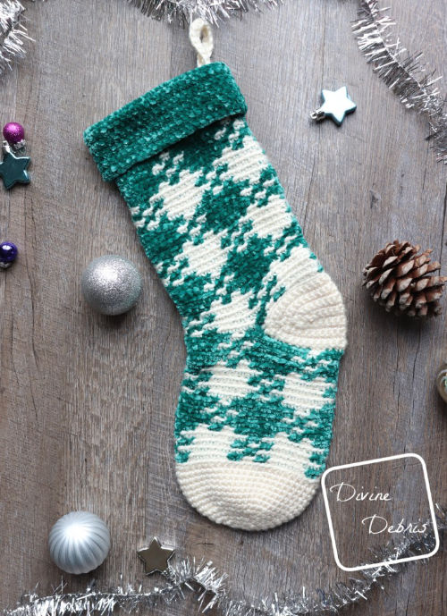 Gingham Crochet Christmas Stocking