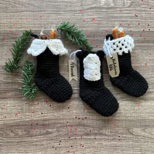 Mini Black and White Crochet Christmas Stockings