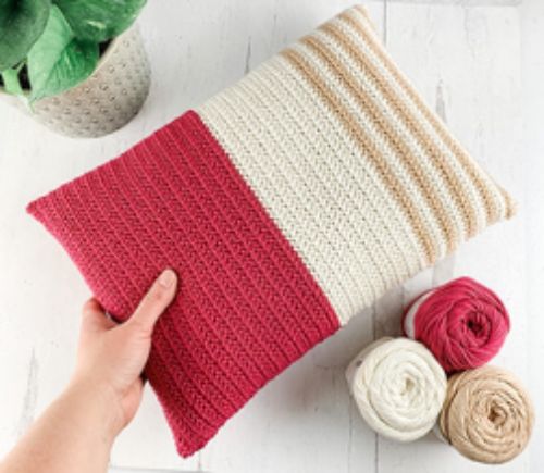 The Herringbone Half Double Crochet Pillow by Grace and Yarn